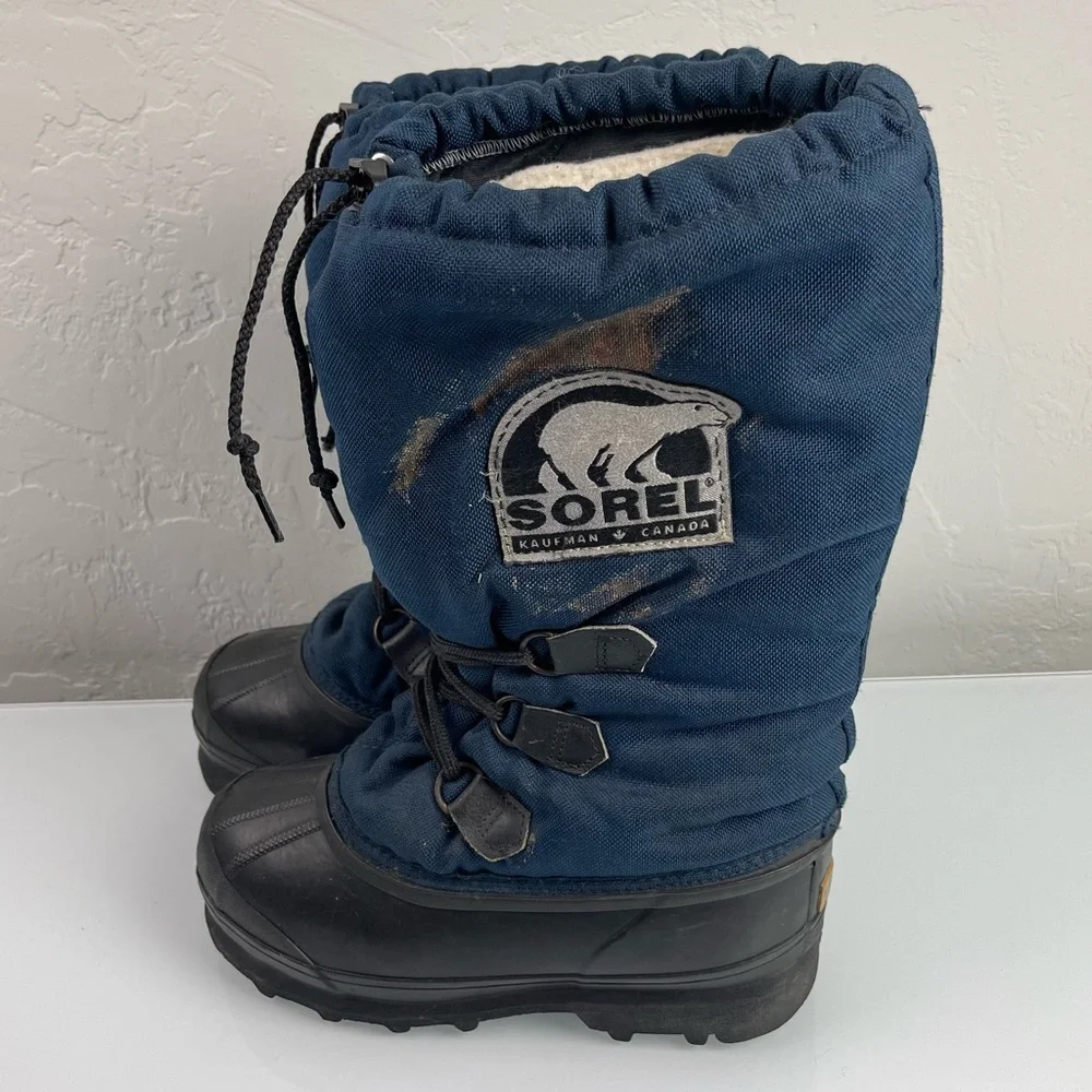 VTG‎ Sorel Boots Winter Snow Arctic Heavy Lined Blue Black Lace Up Heavyweight